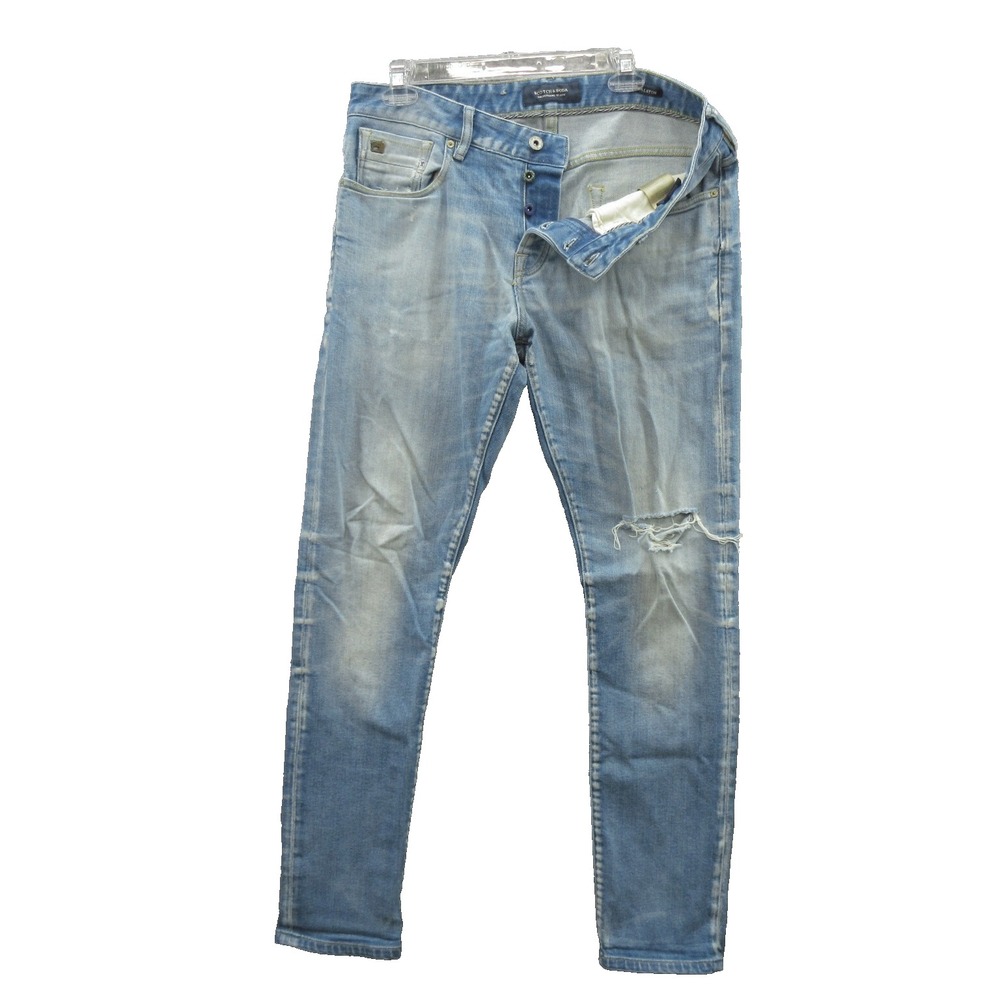 Scotch & Soda Mens Skinny Jeans Size 32/32 Blue Denim Cotton Distressed 5 Pocket